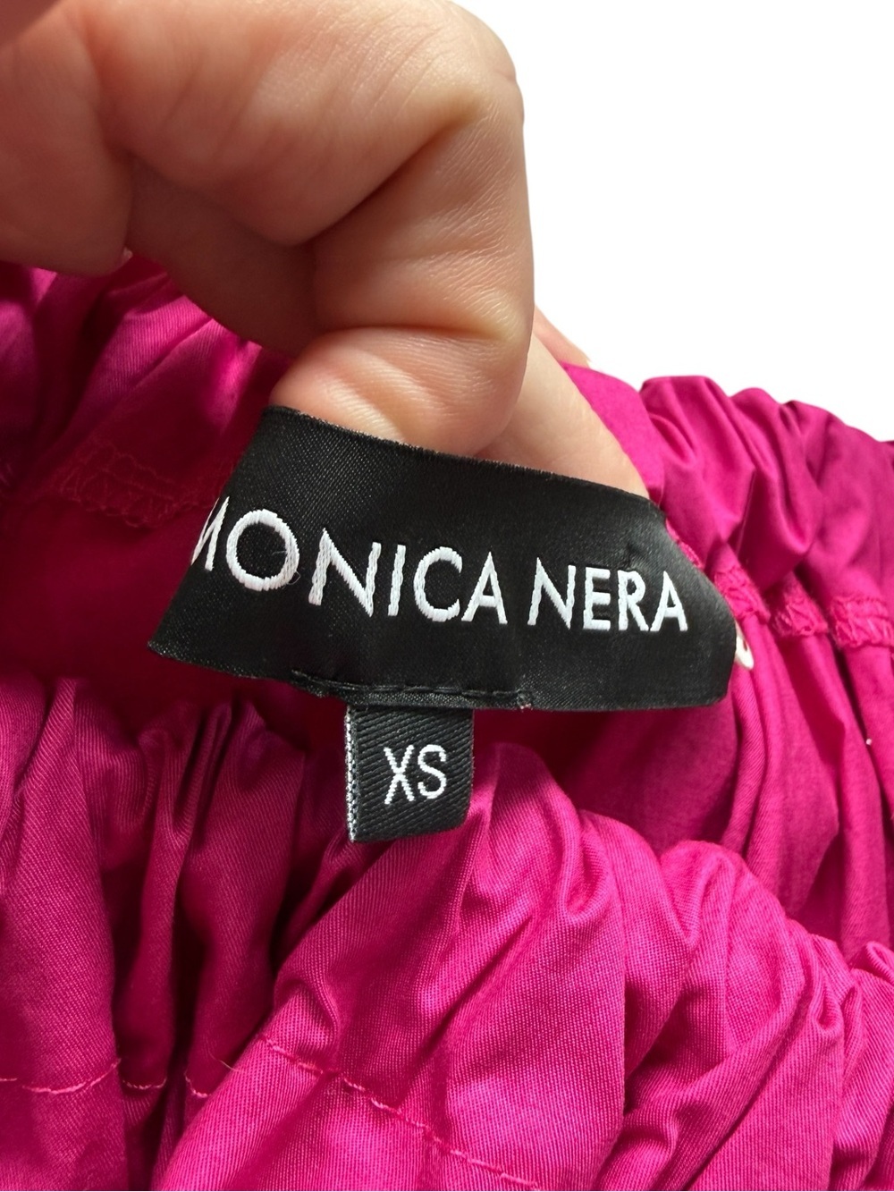 Monica Nera Fuchsia Maxi Dress Cotton Shoulder Bow Strap Minimalist XS Chic Luxe - Picture 6 of 10